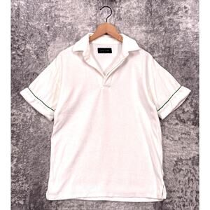 Les Tien Polo Shirt Small Mens French Terry White Green Piped